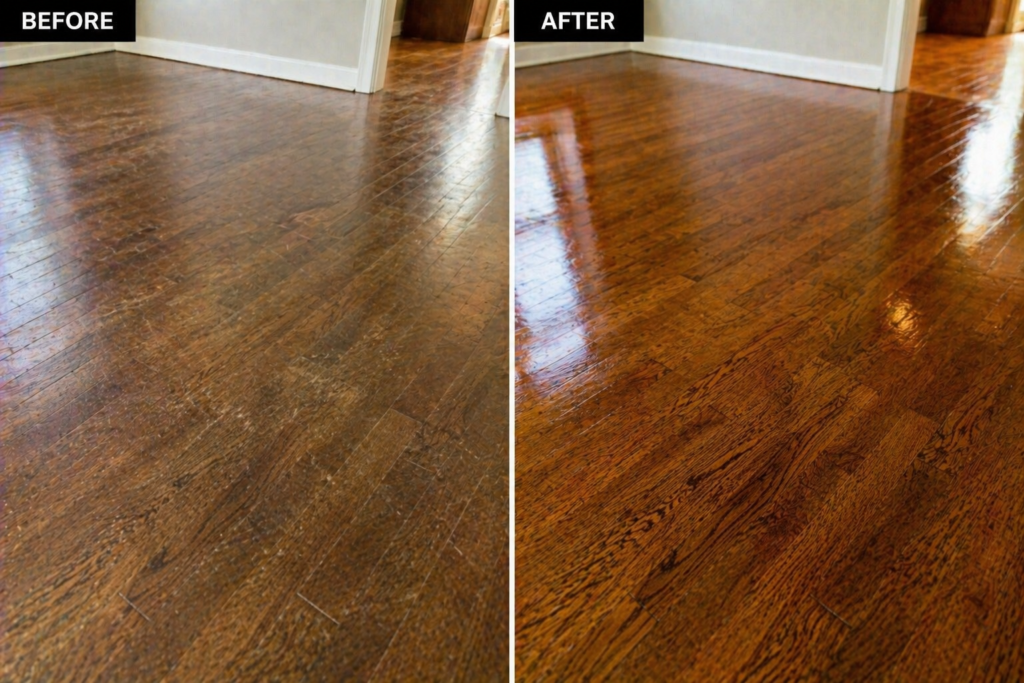 Wood Floor Cleaning and Sealing Before and After 1